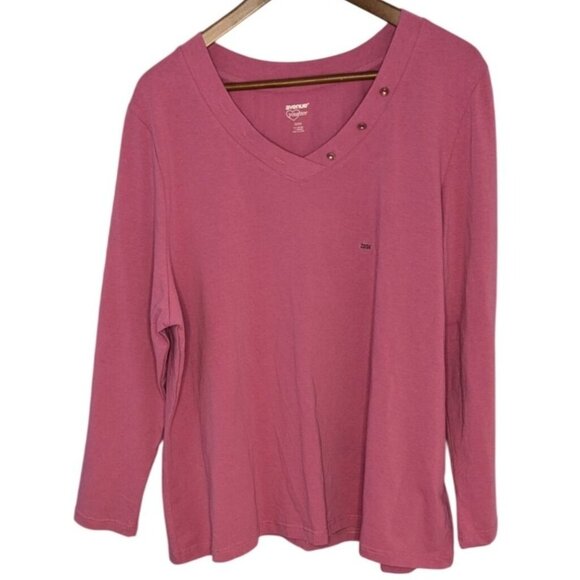 Avenue Tops - Avenue Women's Pink Long Sleeve Cotton Tee button Detail Neckline 22/24W
